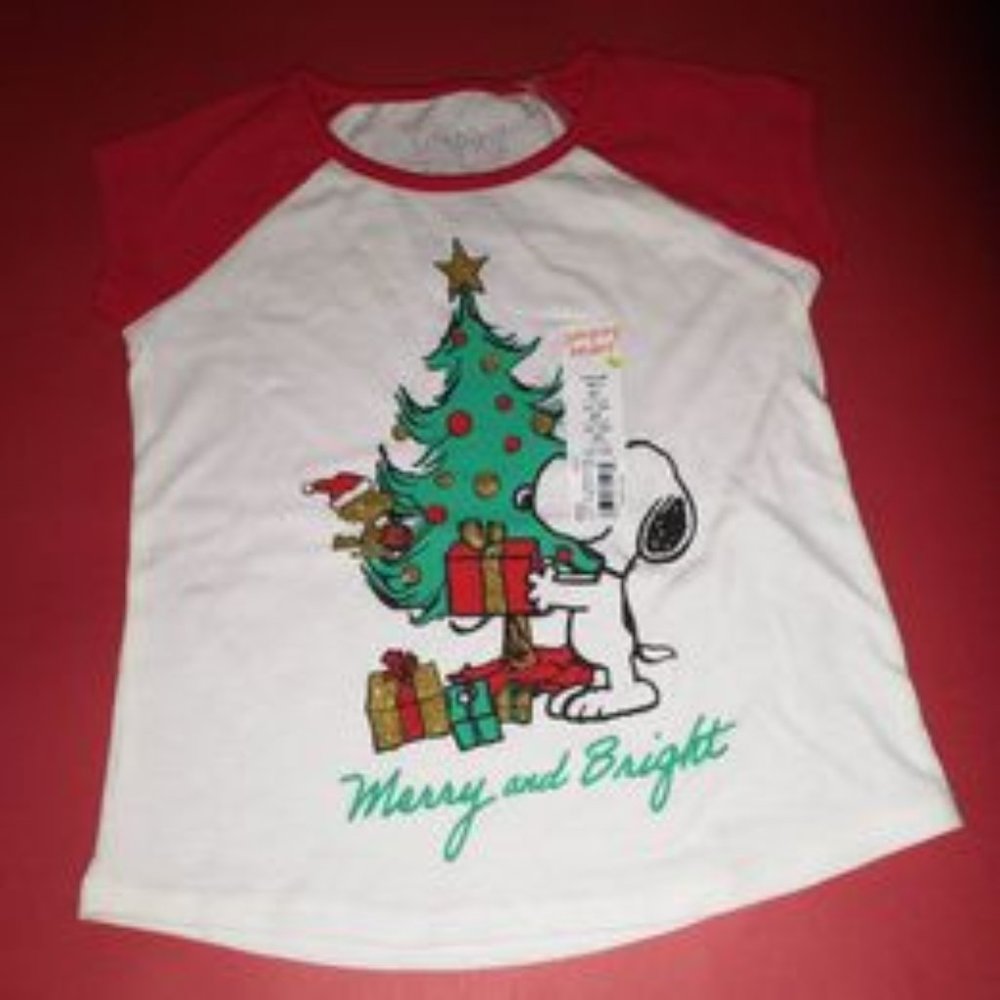 Jumping Beans girl short sleeve shirt Merry & Bright snoopy 3T Red K-187